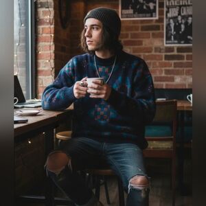 Vintage Warren Scott Wool Blend Crewneck Old Man Sweater Size Large Patterned